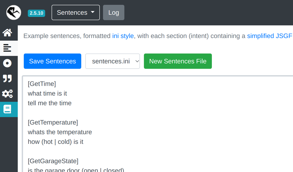 Rhasspy Sentence interface