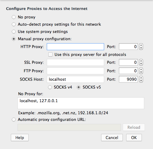 ssh SOCKS proxy settings in Firefox